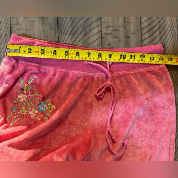 BCBGMaxAzria Pink Floral Velour Sweatpants Sz L - Picture 7 of 8